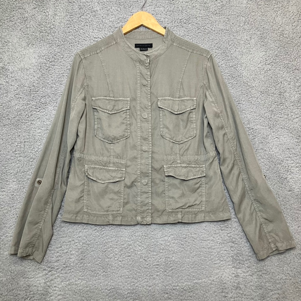 Sanctuary Anthro Utility Jacket Women L Sage Green Roll Tab Lightweight Military